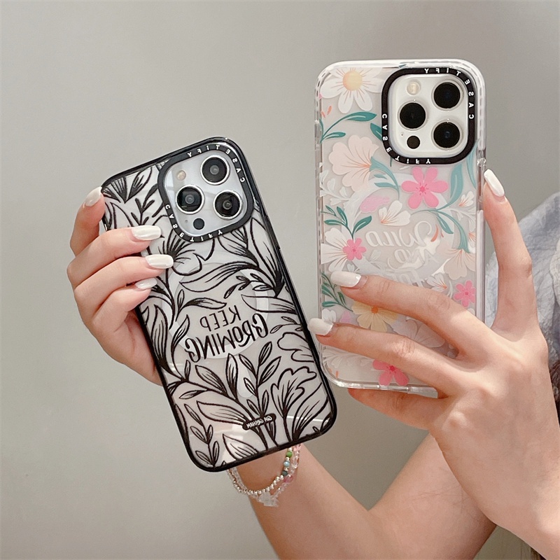 Casetifg เคสโทรศัพท์ซิลิโคน TPU แข็ง ใส กันกระแทก ลายดอกไม้ พร้อมกล่องชาร์จแม่เหล็ก สําหรับ iPhone 15 14 11 12 13 Pro Max