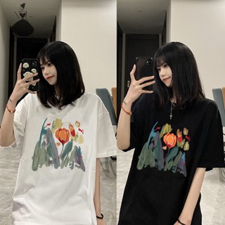 Kans เสื้อยืดลําลอง แขนสั้น คอกลม ทรงหลวม พิมพ์ลาย สไตล์อเมริกัน เรโทร แฟชั่นฤดูร้อน สําหรับสตรี TH