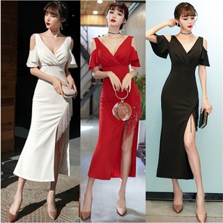 ชุดเดรสราตรีเซ็กซี่ แบบเป็นทางการ สีขาว สไตล์เฮบเบิร์น เหมาะกับงานแต่งงาน สําหรับผู้หญิง