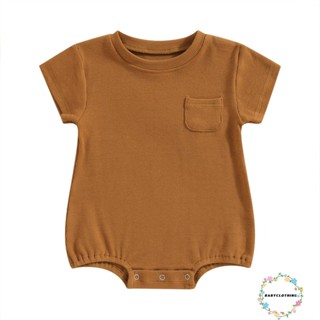 Babyclothes- ชุดจั๊มสูทรอมเปอร์ แขนสั้น ลําลอง ทรงหลวม สีพื้น พร้อมกระเป๋าหน้าอก ฤดูร้อน สําหรับเด็กทารกแรกเกิด