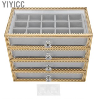 Yiyicc Jewelry Box  Nail Art Organize Display Storage Case 60 Grids Clear Glass Organizer with 4 Drawers for Home Mall Counter Woman