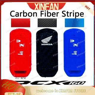 Xinfan 【พร้อมส่ง】เคสกุญแจคาร์บอนไฟเบอร์ ซิลิโคน ลายทาง สําหรับ honda Pcx Pcx-160 Pcx160-2 ปุ่ม