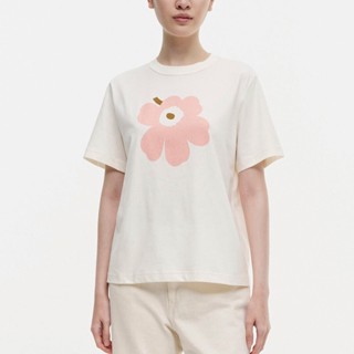 แฟชั่น MARIMEKKO ELSE UNIKKO PLACEMENT Shirt T-shirt เสื้อยืด ลายดอกไม้ สีขาว เสื้อยืด