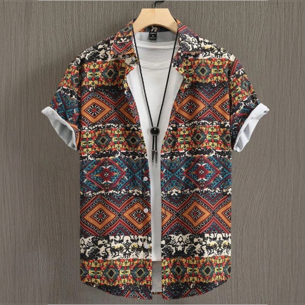 เสื้อเชิ้ตแขนสั้นลําลอง ทรงหลวม ขนาดใหญ่ พิมพ์ลายดอกมะม่วงหิมพานต์ แบบเรียบง่าย แฟชั่นฤดูร้อน สไตล์ฮาราจูกุ สําหรับผู้ชาย