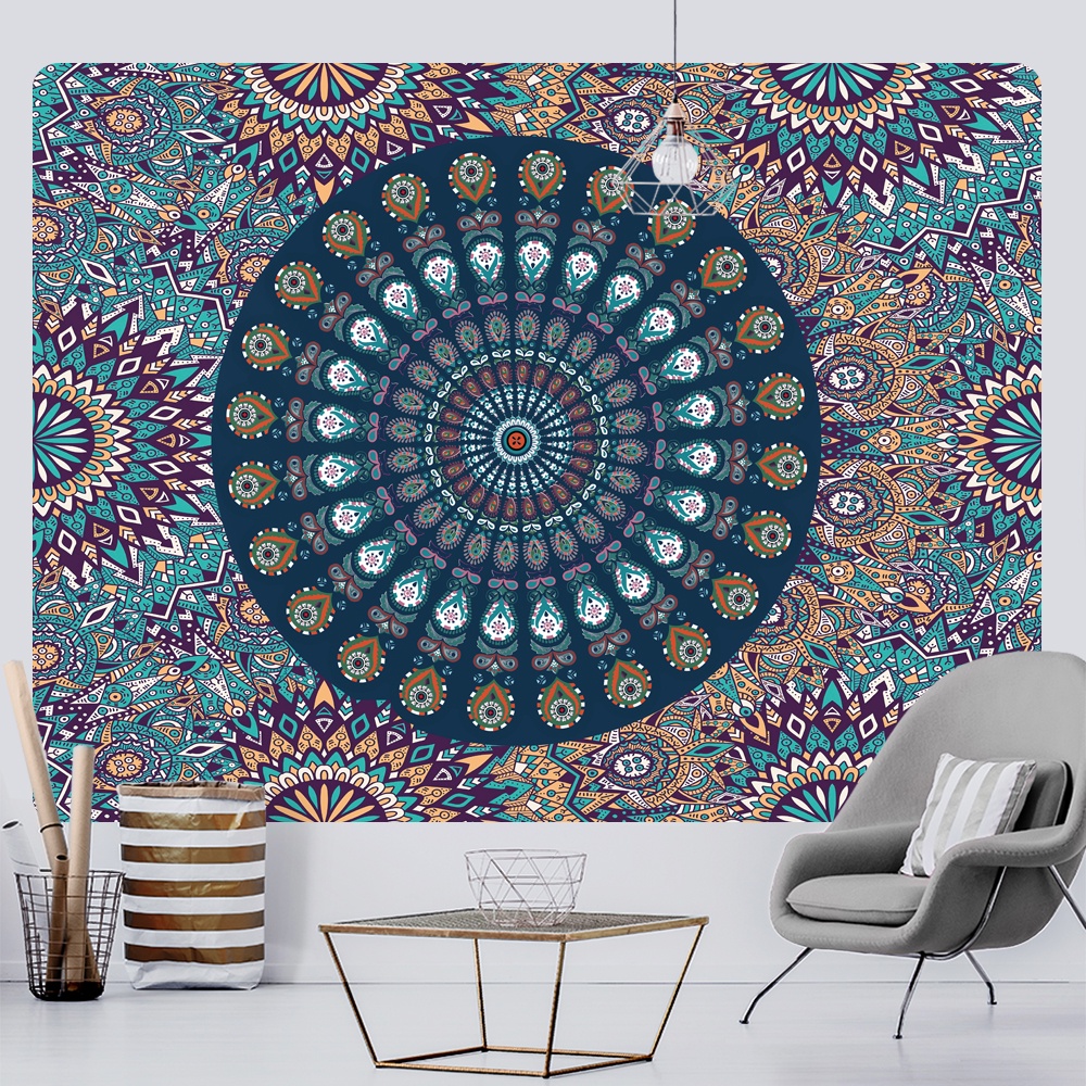 พรมปูพื้น ผ้านวม ลาย Mandala สไตล์อินเดีย โบโฮ สําหรับตกแต่งบ้าน เล่นโยคะ