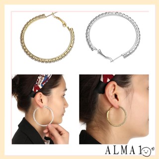 Alma ต่างหูห่วงคริสตัล สีเงิน สีทอง ทรงกลม เครื่องประดับ