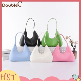 【Double C 】✿   กระเป๋าสะพายไหล่ กระเป๋าถือ หนัง PU แบบนิ่ม หรูหรา สีพื้น สําหรับผู้หญิง