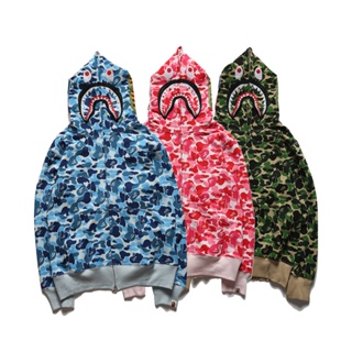 Bape เสื้อกันหนาว มีฮู้ด ลายพราง ฉลาม มีซิป 3XL สําหรับ 105 กก.