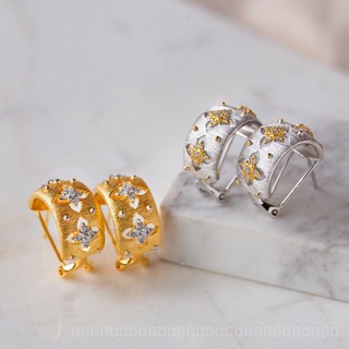 [0731]SDY European and American Retro Italian Seiko Brushed Craft Gold-Plated Luxury Four-Leaf Clover Rhinestone Earrings Stud Earrings Y2K LRCJ