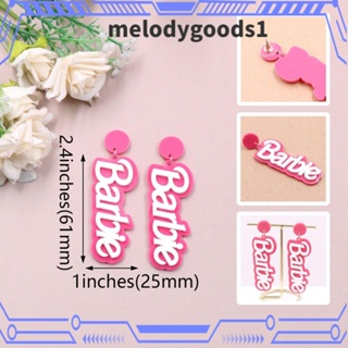 Melodygoods1 ต่างหูอะคริลิค รูปตัวอักษรภาษาอังกฤษ สีชมพู สําหรับตุ๊กตาบาร์บี้