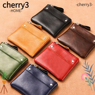 Cherry3 กระเป๋าสตางค์ ใบสั้น หนัง PU ทรงสี่เหลี่ยม มีซิป สีพื้น สไตล์วินเทจ สําหรับสตรี