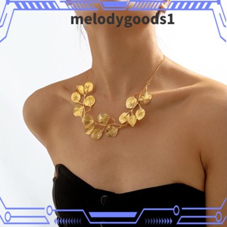 Melodygoods1 จี้สร้อยคอโชคเกอร์ รูปใบไม้ สีทอง ปรับได้ สไตล์วินเทจ