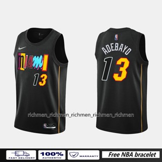 【Swingman】ใหม่ ของแท้ NBA Miami Heat สําหรับผู้ชาย 2021-22 #13 เสื้อกีฬาแขนสั้น ลายทีม Bam Adebayo City Edition สีดํา