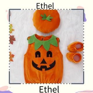 Ethel1 ชุดรอมเปอร์ แขนกุด ผ้าฝ้ายนุ่ม ลายฟักทองฮาโลวีน ให้ความอบอุ่น สําหรับเด็กผู้หญิง