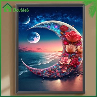【Doub X ✮】ภาพวาดปักเพชร ทรงสี่เหลี่ยม ลายดวงจันทร์ 5D DIY สําหรับตกแต่งบ้าน ✮
