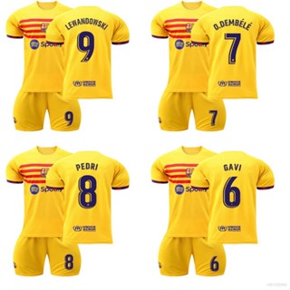 เสื้อกีฬาแขนสั้น ลายทีมชาติฟุตบอล Lewandowski Gavi Dembele Pedri 22-23 FC Barcelona 2 ชิ้น ต่อชุด