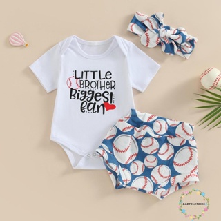 Babyclothes- ชุดรอมเปอร์ แขนสั้น พิมพ์ลายตัวอักษร และกางเกงขาสั้นเบสบอล และที่คาดผม แฟชั่นฤดูร้อน สําหรับเด็กผู้ชาย 3 ชิ้น