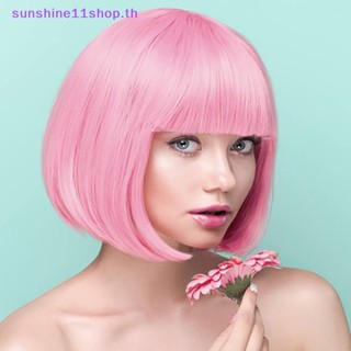 Sunshop วิกผมบ๊อบสั้นตรง ไฟเบอร์สังเคราะห์ อุณหภูมิสูง สีชมพู สําหรับตุ๊กตาบาร์บี้