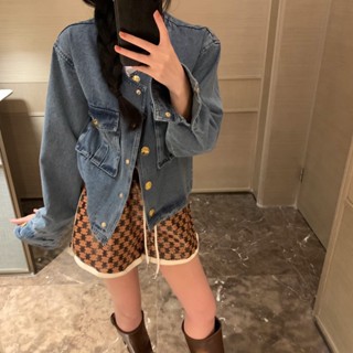 608H CEL Beaute 2023 autumn and winter New Arc de Triomphe printing retro wash denim coat metal Arc de Triomphe button back embroidery