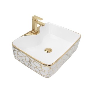Cuba Pia Louca Ceramica Apoio Banheiro 49 x 38cm Luxo Gold