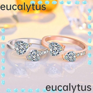 Eucalytus1 แหวนคริสตัลควอตซ์ แบบเปิด ระบายน้ํา รูปหัวใจคู่ สําหรับผู้หญิง