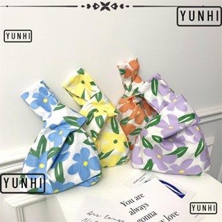 Yunhi Knot กระเป๋าถือ กระเป๋าช้อปปิ้ง ผ้าแคนวาส กันน้ํา น้ําหนักเบา ลายดอกไม้ ขนาดเล็ก สําหรับใส่กุญแจ