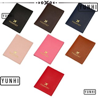 Yunhi กระเป๋าสตางค์ หนัง Pu น้ําหนักเบา แบบพกพา สีพื้น สําหรับใส่หนังสือเดินทาง เอกสาร เดินทาง ผู้ชาย