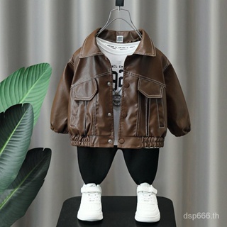 2774 Boys leather coat Spring and Autumn 2023 new baby trendy handsome fashionable spring clothes childrens jacket 08RM