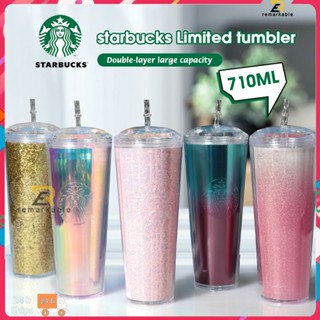 Ready stock ถ้วย Starbucks Frosted Straw Cup Black Diamond Studded Cup Starbucks Cup 710ml/24oz (allowed Color Difference) amazing_th