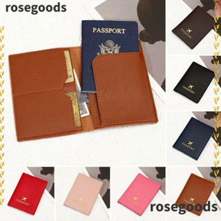 Rosegoods1 ปกหนังสือเดินทาง หนัง Pu สีพื้น น้ําหนักเบา แบบพกพา ใส่บัตรเครดิตได้ สําหรับผู้หญิง