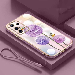 [ฟรีสายคล้อง] เคสโทรศัพท์ ซิลิโคนนิ่ม ทรงสี่เหลี่ยม ลายดอกแดนดิไลออน แวววาว สําหรับ Samsung A73 5G A53 A33 A13 A72 5G Galaxy A23 A13 A03s A02s A52 A52s