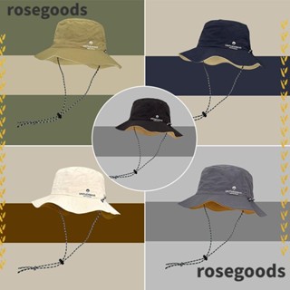 Rosegoods1 หมวกชาวประมง โพลีเอสเตอร์ สีพื้น ขอบกลม หมวกปีกกว้าง ลําลอง หมวกกระต่าย กลางแจ้ง