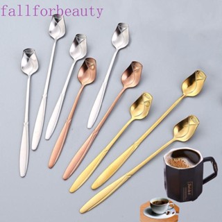 Fallforbeauty ช้อนกาแฟ นม ไอศกรีม ลายดอกกุหลาบน่ารัก 2 ชิ้น