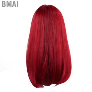 Bmai 20.5in Red Long  Wigs With Bangs Heat Resistant Fiber Women&amp;apos;s ABE