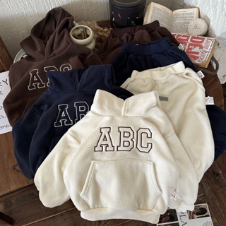 เสื้อกันหนาว ผ้าฟลีซ ABC แฟชั่นฤดูใบไม้ร่วง และฤดูหนาว สําหรับเด็กผู้ชาย และเด็กผู้หญิงชุด 2 ชิ้น