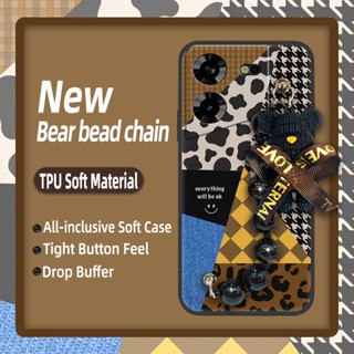 protective case silicone Phone Case For Tecno Pova5 4G Black pearl pendant phone case Back Cover Bear bracelet cute