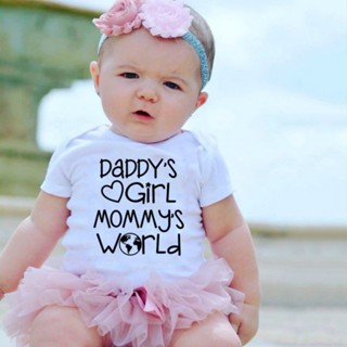 ✨ ขนาดเล็กกว่าปกติ✨ชุดรอมเปอร์ลําลอง ลาย Daddys Girl Mommys World สําหรับเด็กทารกแรกเกิด เด็กวัยหัดเดิน JP49