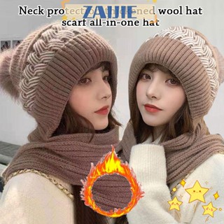 Zaijie24 หมวกบีนนี่ ผ้าพันคอ ผ้าถัก นุ่ม อบอุ่น