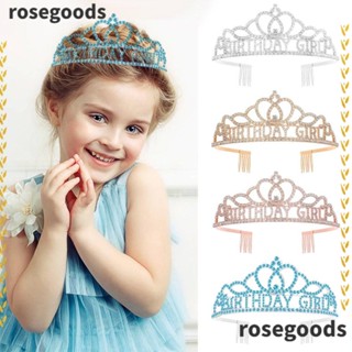 Rosegoods1 มงกุฎคริสตัล พร้อมหวี ประดับเพชรเทียม สไตล์เจ้าหญิง สําหรับวันเกิด