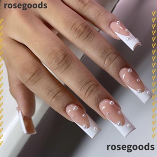 Rosegoods1 เล็บปลอม ประดับไข่มุก สไตล์ฝรั่งเศส DIY 24 ชิ้น