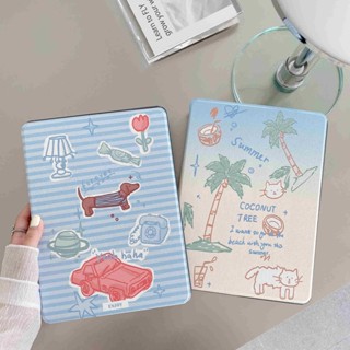 เคสแบบใส ลายต้นมะพร้าว พร้อมช่องใส่ดินสอ หมุนได้ 360 องศา สําหรับ ipad 2022 10.2 นิ้ว 10.9 11 Pro Mini