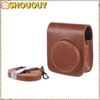 Shououy กระเป๋ากล้อง หนัง PU สีดํา พร้อมสายคล้อง สีน้ําตาล สไตล์วินเทจ สําหรับกล้อง Fujifilm Instax Mini 90