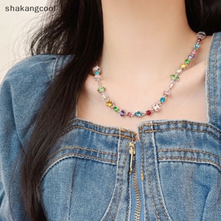 Shakangcool สร้อยคอโซ่ ประดับเพทายคริสตัล ทรงเรขาคณิต สีแคนดี้ เรียบง่าย เครื่องประดับแฟชั่น สําหรับผู้หญิง SGL