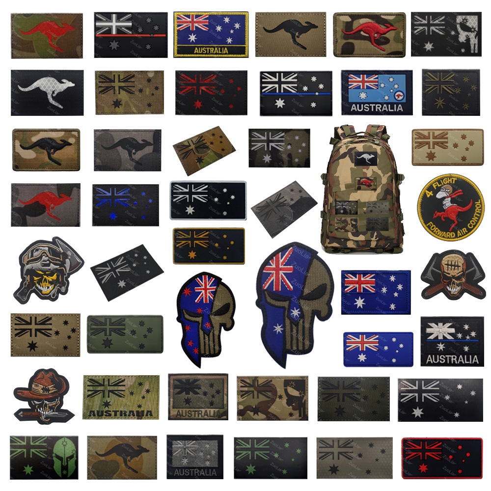 Velcro Patch ออสเตรเลียธง PVC + ปลอกแขนปัก Velcro Morale Badge กระเป๋าเป้สะพายหลังสติกเกอร์ Patch