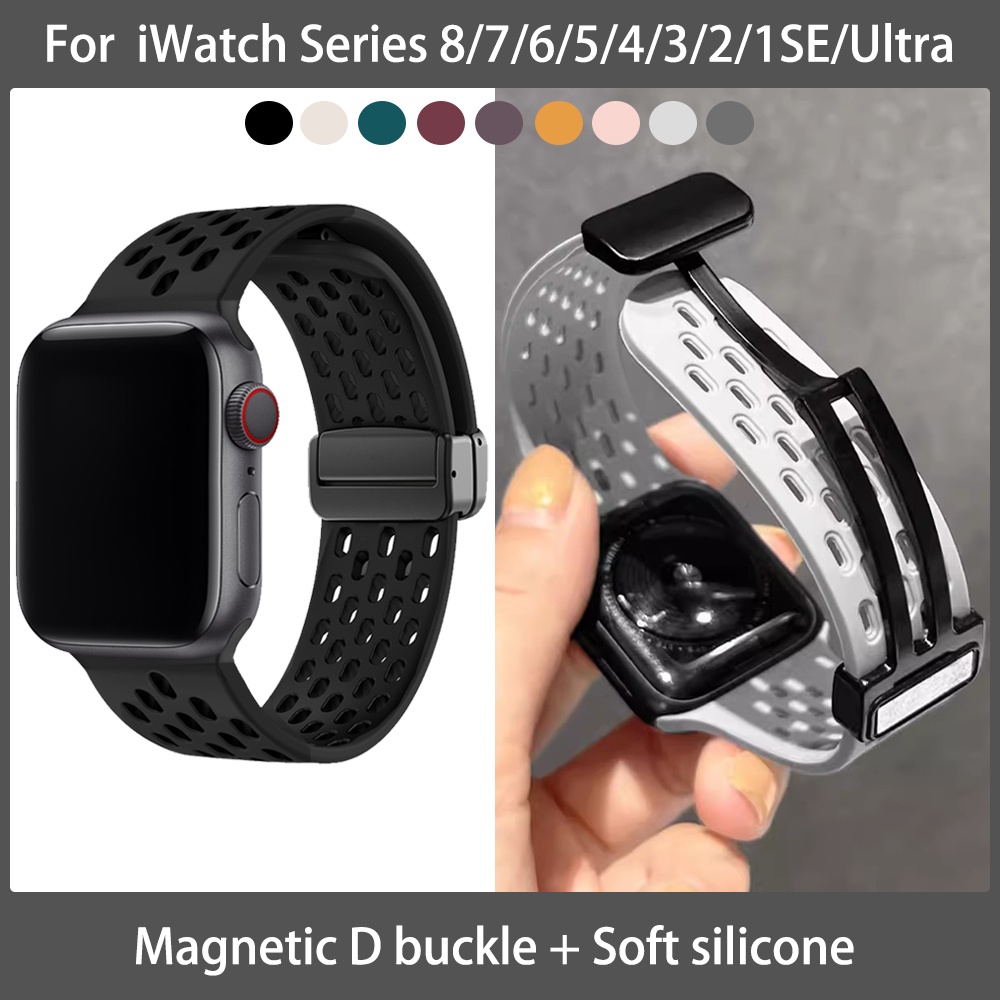 สายนาฬิกาข้อมือซิลิโคน แม่เหล็ก ระบายอากาศ แบบเปลี่ยน สําหรับ iWatch 49/45/44 มม. 42 มม. 41 มม. Series 8 7 SE 6 5 4 3 2 1 Ultra