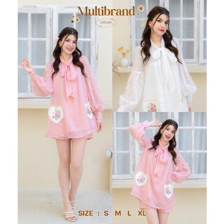 MB8418 เดรสลูกไม้ทรงเอผูกคอแถมโบว์ ชุดแฟชั่น