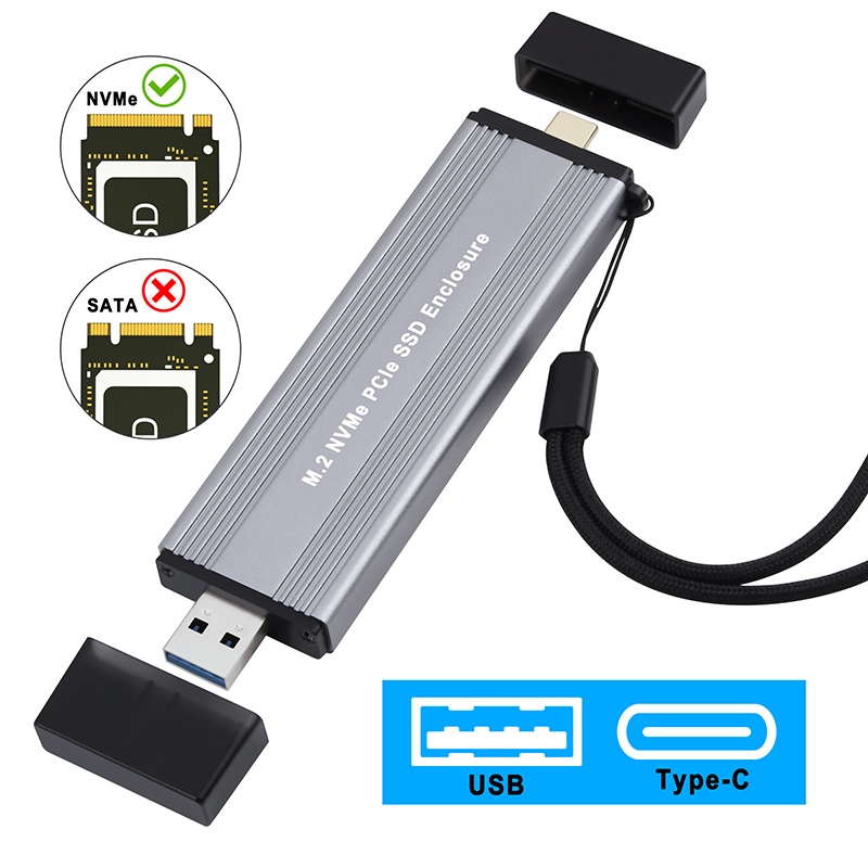เคส M.2 NVME SSD USB3.1 Type-A + USB 3.2 Gen 2 Type C 10G M2 M-KEY NVME เป็นกล่องอะแดปเตอร์ USB JMS583