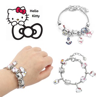 Hello KITTY สร้อยข้อมือลูกปัด จี้การ์ตูนน่ารัก เหมาะกับของขวัญวันเกิด สําหรับผู้หญิง DIY