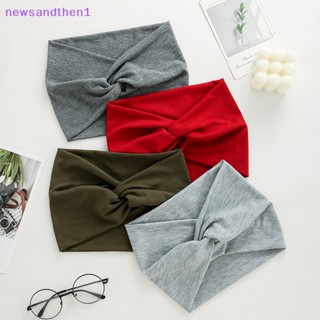 Newsandthen1 โบโฮ สีพื้น แถบคาดศีรษะ กว้าง วินเทจ ผูกปม ผ้าโพกหัว ยืดหยุ่น สําหรับผู้หญิง เด็กผู้หญิง ผ้าฝ้ายนุ่ม ผ้าพันคอ เครื่องประดับผม ดี