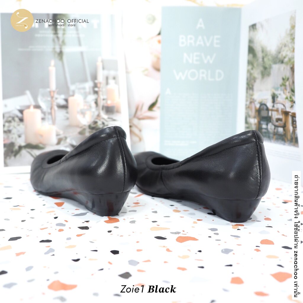 ทรงปกติ:เปลี่ยนไซส์ได้-ไม่รับคืน Zenachoo รุ่นขายดี Zoie1 ส้นเตารีดสูง 1นิ้ว รองเท้าหนังแกะแท้